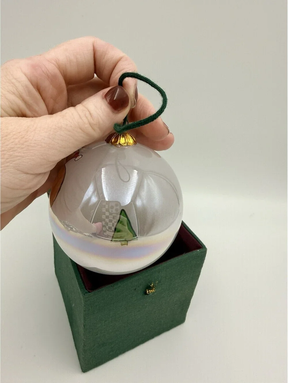VTG Iridescent Opalescent Reverse Painted Santa Ornament. Hand Made Art Glass 3”